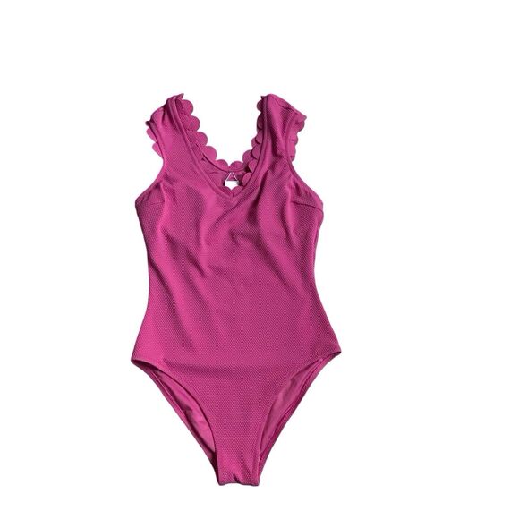 Cupshe Womens Textured One Piece Swimsuit Bathing Suit Sz XS Pink Scalloped Trim - Picture 2 of 6